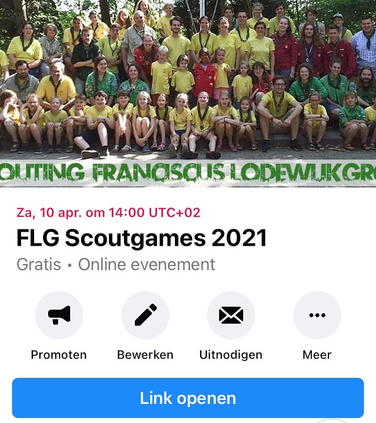 BeversFLG's tweet photo. Doen jullie ook mee?! 🎉
Zaterdag 10 april organiseert scoutingFLG voor de 2e keer het online evenement Scoutgames! 
Heb jij een connectie met een van de Schiedamse scoutinggroepen? Geef je dan op via info@scoutingflg.nl 
#scouting #scoutingschiedam #scoutgames #evenement #online https://t.co/QtskitQjTL