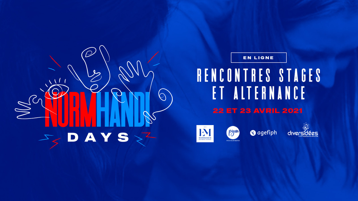 EMNormandie's tweet photo. L'@EMNormandie co-organise la 1ère édition des NormHandi Days, un salon de recrutement dédié aux personnes en situation de handicap à destination des candidats et des recruteurs ! Inscriptions : https://t.co/9Hc5LD8j5t #Hanbition #NormHandiDays #Normandie #Handicap #Emploi https://t.co/HtQuNhZbiY