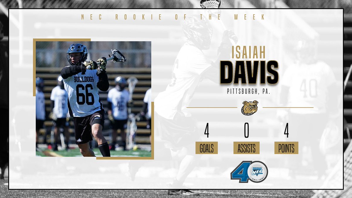 Bryant_MLax's tweet photo. Congrats to Isaiah Davis on being named NEC Rookie of the Week!

https://t.co/lGpWUqv5Yt https://t.co/kj7V7HqCq9