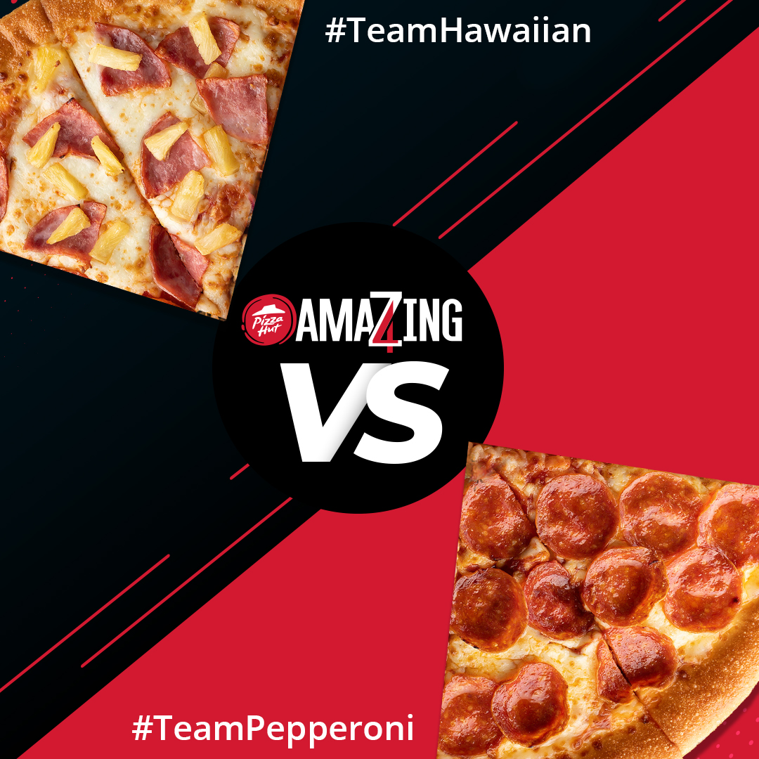PizzaHutJm's tweet photo. Let’s settle this! Which team are you reppin’, #TeamPepperoni or #TeamHawaiian? Comment below! https://t.co/8upFxVHISL