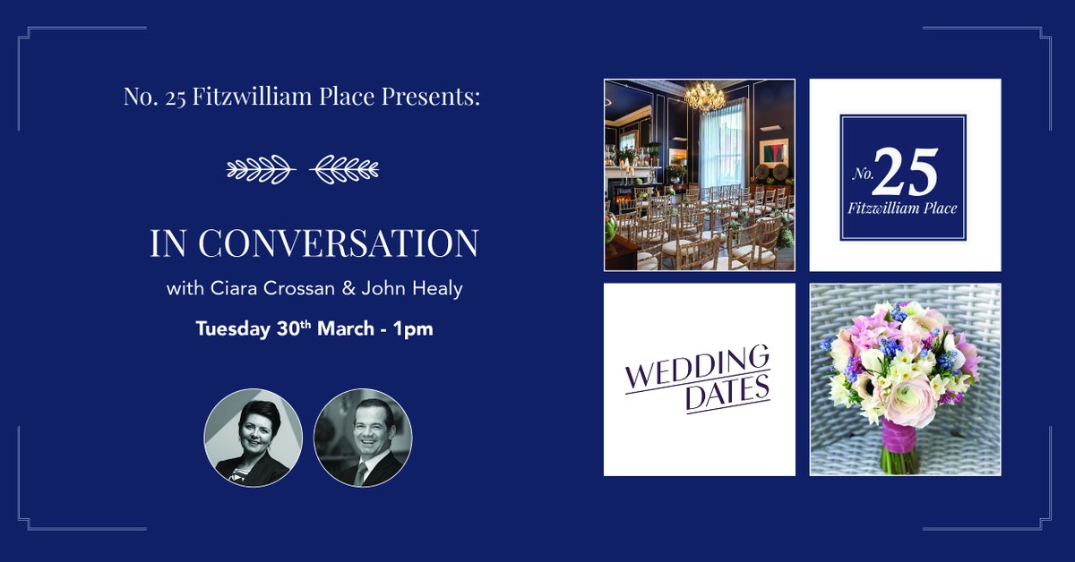 25FitzwilliamPl's tweet photo. We are very excited to announce that we'll be having a chat with @ccrossan, founder of @WeddingDates next Tues &amp; you can join us! Our GM @jhjohn and Ciara will be talking about running a wedding business, digital wedding trends &amp; lots more. Save your spot: https://t.co/cuy52NhCUQ https://t.co/3l3JoVWaVz