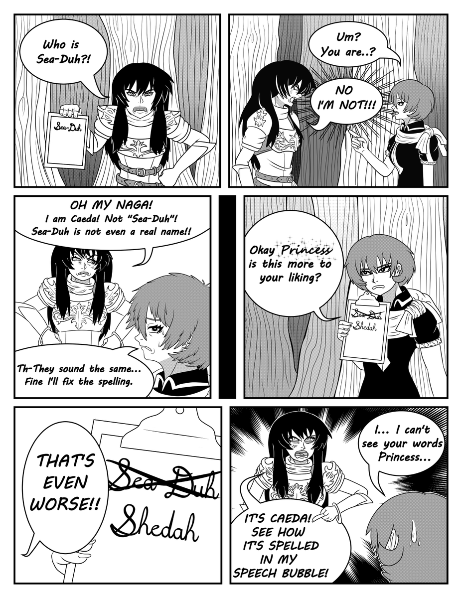 Gakenzi's tweet photo. Here's a new comic starring Caeda and Katarina. Made this since Caeda is a pretty weird name and I thought I'd make this comic to make fun of it haha. Hope you all enjoy! (1/2)
---
#FireEmblem #FEH #FEHeroes #nintendo #fanart https://t.co/FqgVoNPYme