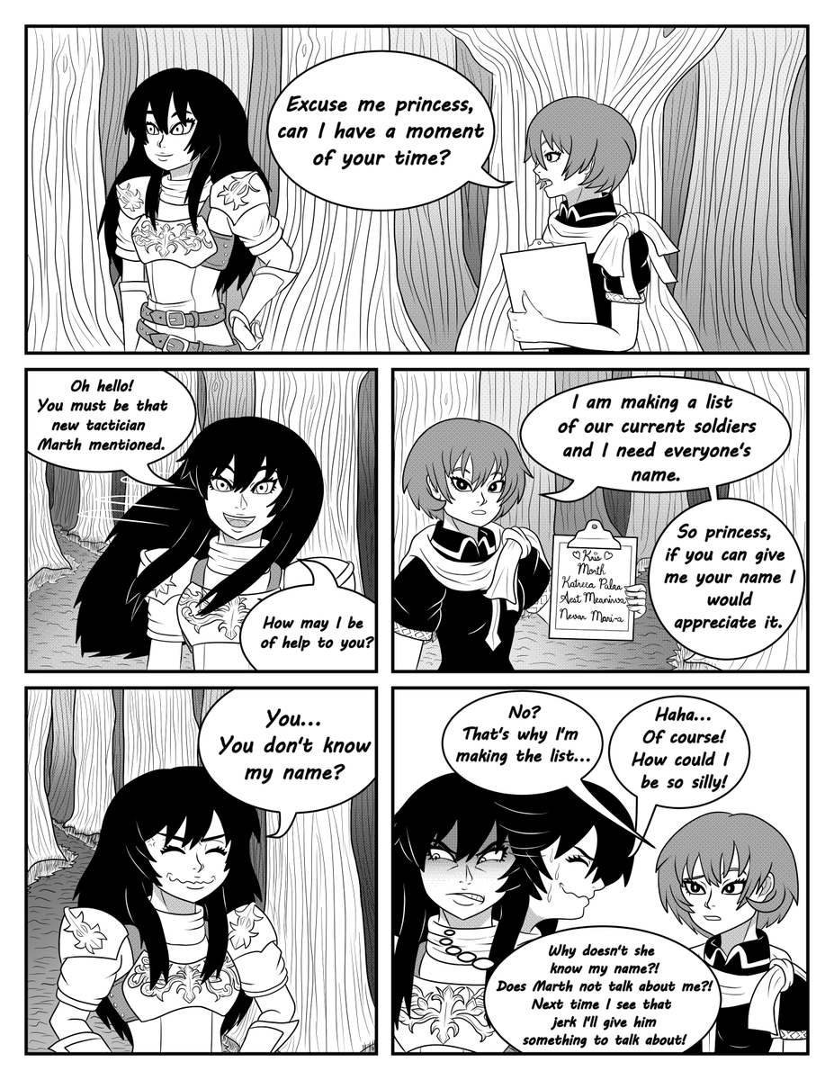 Gakenzi's tweet photo. Here's a new comic starring Caeda and Katarina. Made this since Caeda is a pretty weird name and I thought I'd make this comic to make fun of it haha. Hope you all enjoy! (1/2)
---
#FireEmblem #FEH #FEHeroes #nintendo #fanart https://t.co/FqgVoNPYme