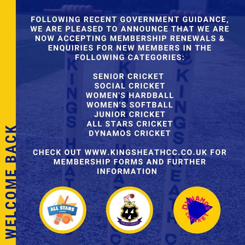 KingsHeathCC's tweet photo. 📣 WELCOME BACK | We are excited to announce fixtures are in the diary &amp; planning is well underway to get our facilities reopen!

Don’t miss out, register today!

#KHCC #uptheheath https://t.co/OtA8oyFEUc