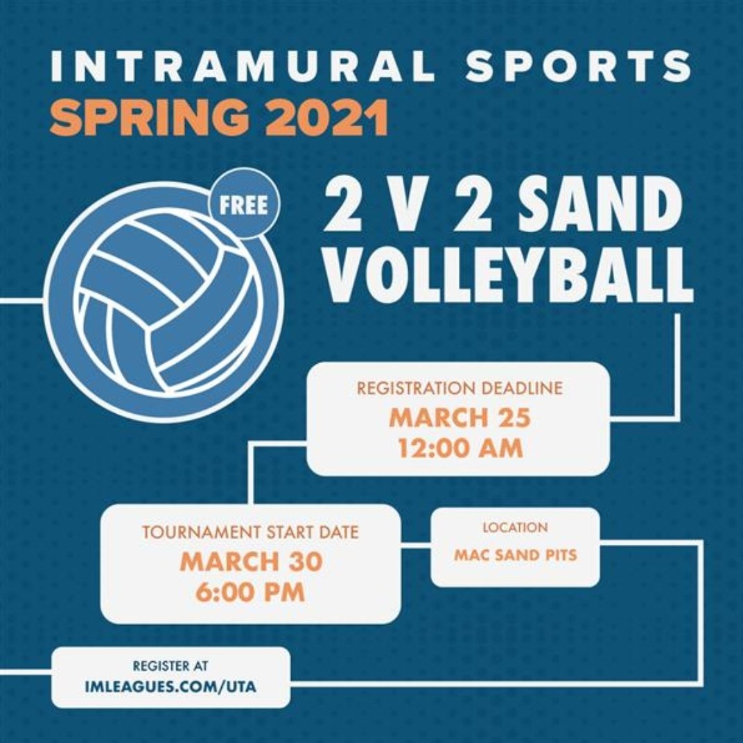 UTAIMSports's tweet photo. As the weather warms up, so does our intramural lineup. Some of our best leagues are around the corner. Sign up today!!

↪https://t.co/tul5QUxws4 https://t.co/jxBZKcVMYv