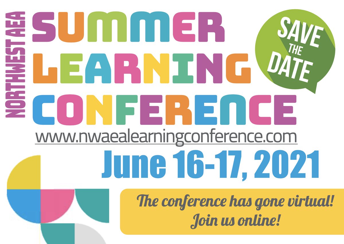 NorthwestAEA's tweet photo. CALL FOR PRESENTERS: Northwest AEA will hold its first annual Summer Learning Conference on June 16-17 virtually. We need presenters in the following areas: Administration, Literacy, Math, and Instructional Strategies. Please let us know by April 1: https://t.co/YCER9CWGEp https://t.co/6twbfpaXVa