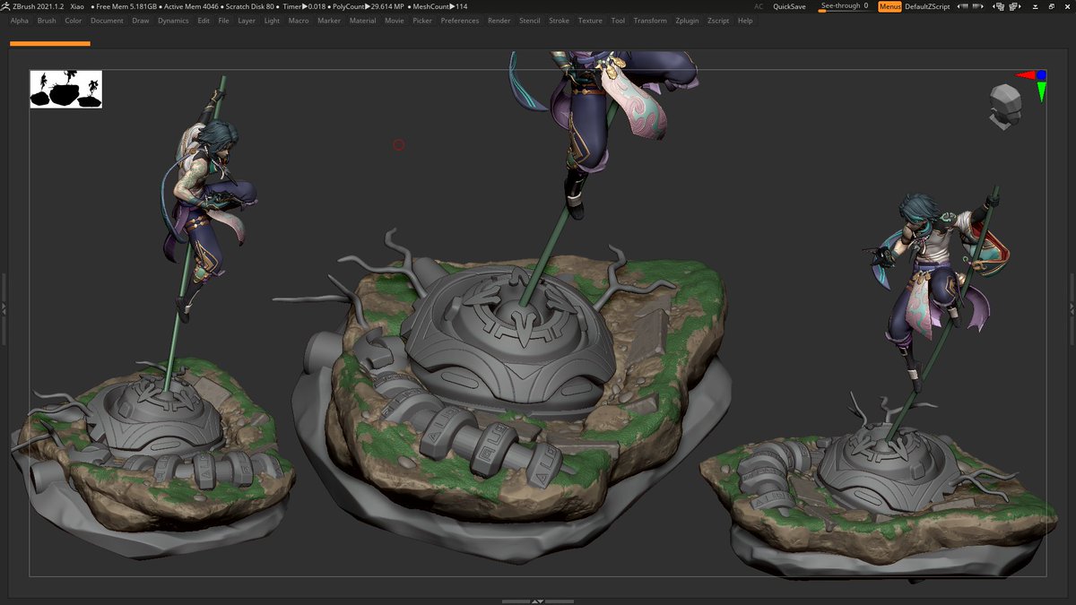 Sup guys! This one is taking longer than expected but here is an update on #Xiao #GenshinImpact 

Almost done with the base. If everything gos well I want to stream on Friday when I start working on the trailer.