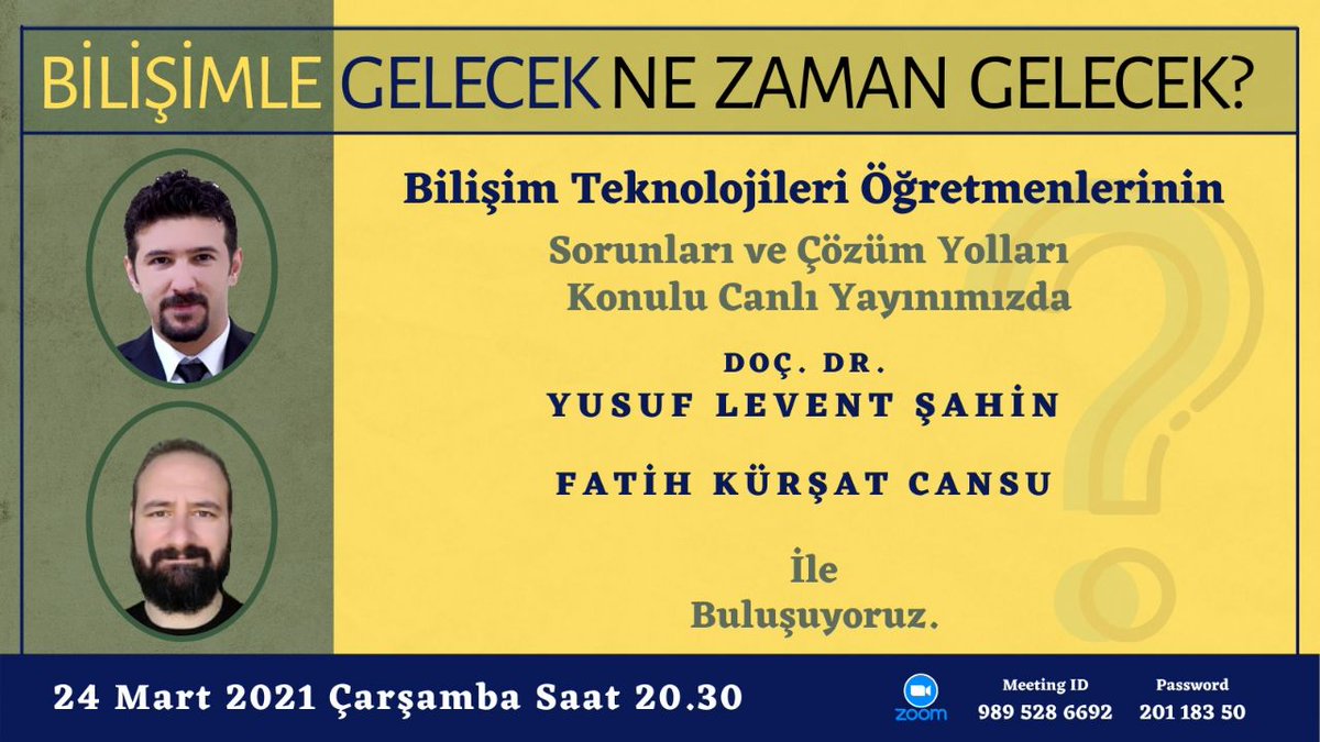 24 Mart çarşamba günü saat 20.30'da Bilişim Öğretmenleri sorunları ve çözüm yolları üzerine yapılacak zoom etkinliğine katılımınızı bekliyoruz.
<a href="/burcuyilmaz_bte/">Burcu Yılmaz</a>
<a href="/btoplatformu/">Bilişim Öğretmenleri</a> 
#BilisimBulusmaları