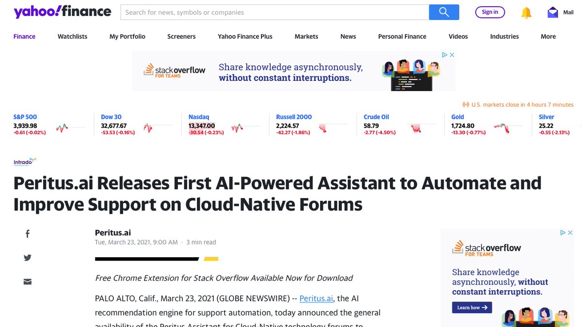 Peritus_AI's tweet photo. ๐๐ @YahooFinance is talking about @Peritus_AI and the new #PeritusAssistant for @StackOverflow -- DOWNLOAD IT NOW for free here https://t.co/SymOdtm0Zh https://t.co/JvgOgTpEaU