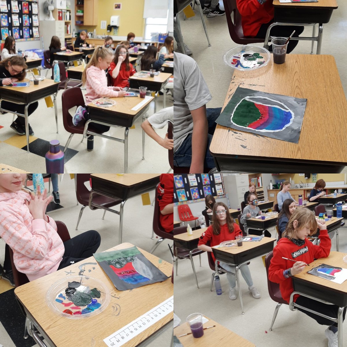 MrsADenton's tweet image. Painting this afternoon.   A view from the tomb. Awesome artworks! #gr5fun #ecsrdSTRENGTH #hscsproud #artclass