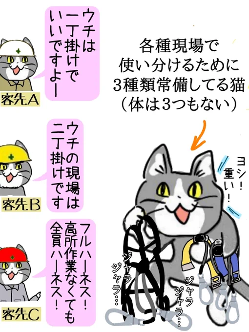 墜落制止用器具(安全帯・フルハーネス)は、現場によって流儀が違う #現場猫 