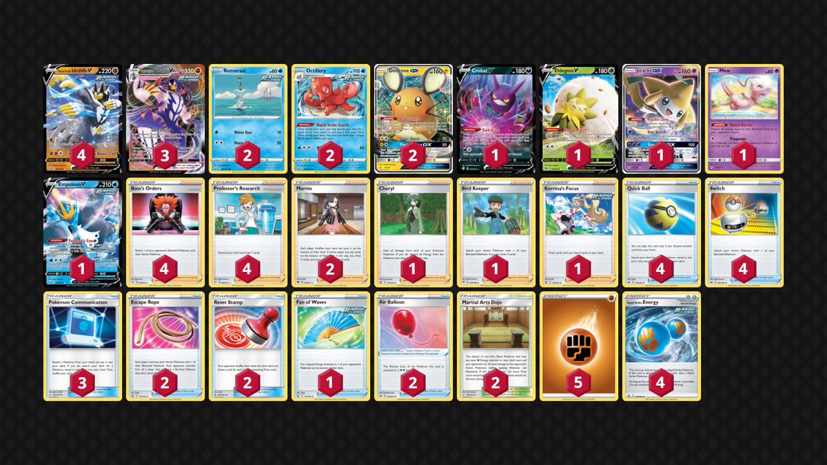pluspwr's tweet photo. Decklist do baralho de Urshufi Golpe Fluido VMAX (Urshifu Azul) que eu testei na Batalha de Deck de hoje no canal! Você mudaria alguma coisa na lista? 
#Pokémon #Play #Pokemon #TCG #Urshifu #PlusPower https://t.co/9SjOVPzmAj