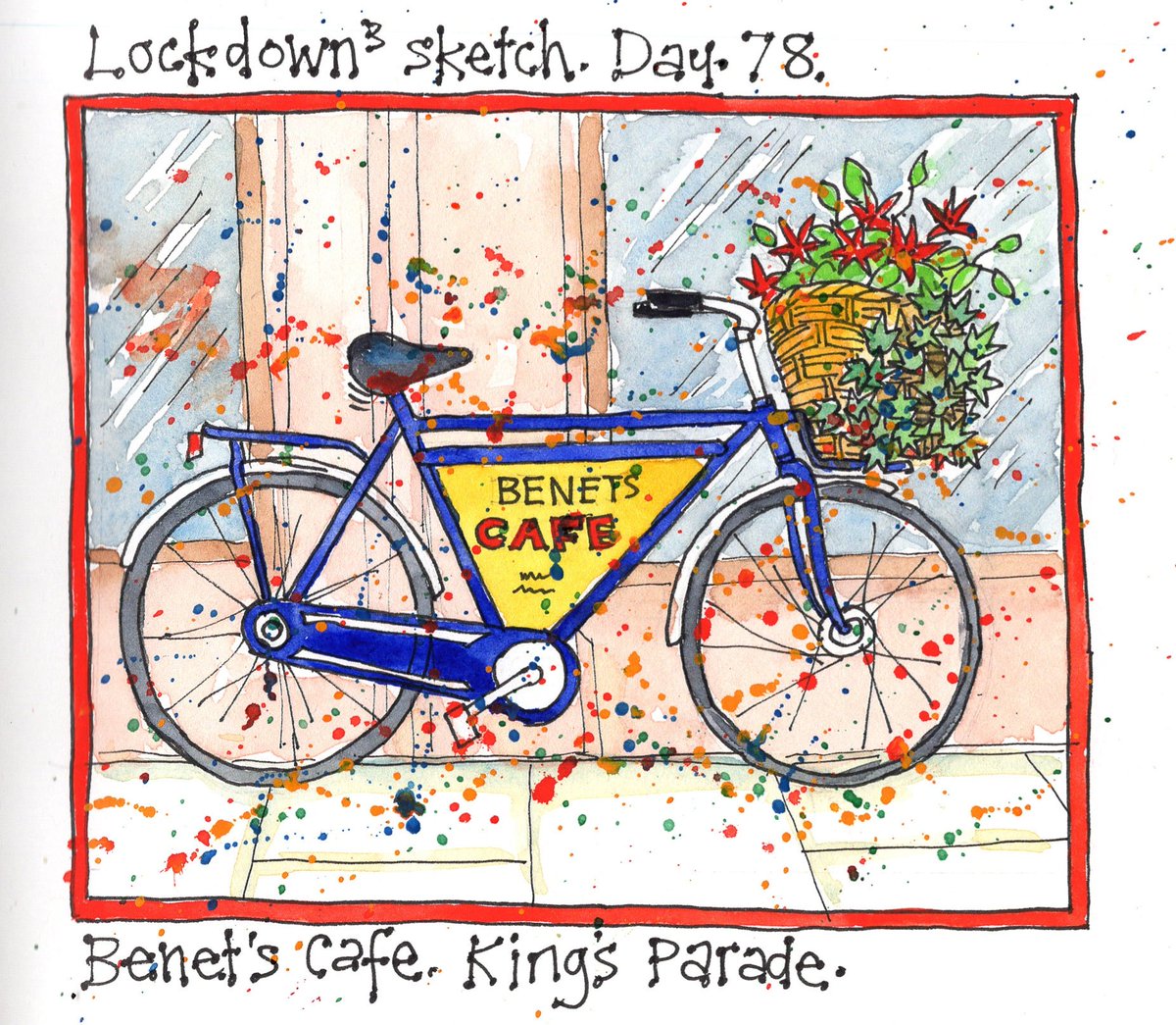 MaureenMace's tweet photo. Lockdown3 sketch. Day 78.
This bike outside Benets Cafe on Kings Parade is an eye catcher. There is no doubt it attracts customers to buy a take away coffee and cake.
#coffee #cake #lockdown2021 #lockdownsketch #sketch #KingsParade #Cambridge #BenetsCafe #the100dayproject https://t.co/9mPoNBZQVi