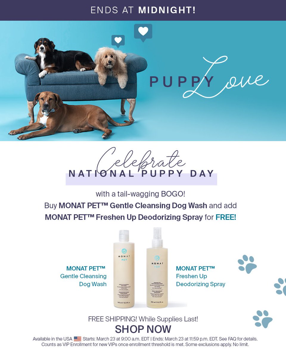 MONATOfficial's tweet photo. Last chance to treat your pup for #NationalPuppyDay! Offer ends at midnight. #MONATpet
Shop now: https://t.co/iEsInN713n https://t.co/bRpYbOV4Sx