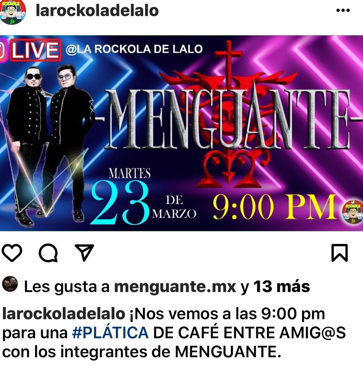 Menguantemx's tweet photo. Nos escuchamos a las 9 amigos #TodosSomosMenguante #Soledad https://t.co/i6iycGMqIC