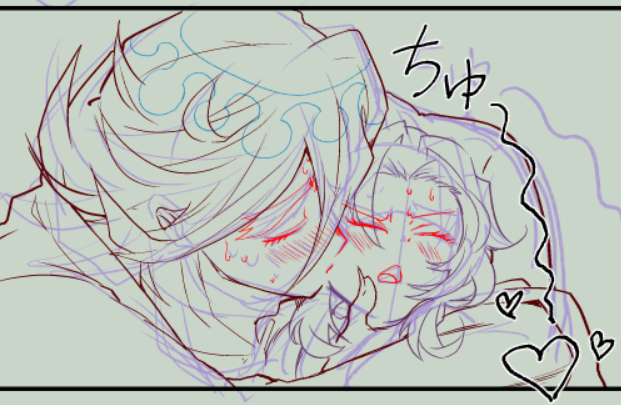 作業進歩。しのぶちゃんにほっぺちゅーvvvするどま。
#童しの 