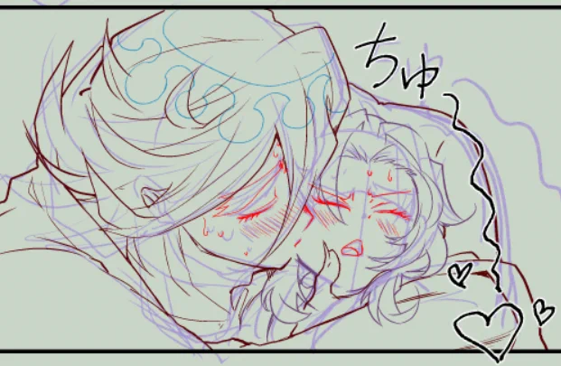 作業進歩。しのぶちゃんにほっぺちゅーvvvするどま。
#童しの 