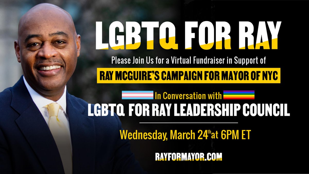Mark your calendar! I invite you to join me TOMORROW, March 24th at 6p to learn more about how I will ensure our LGTBQ+ community plays a vital role throughout every city agency. Details donate.rayformayor.com/a/0324lbgtqfor…