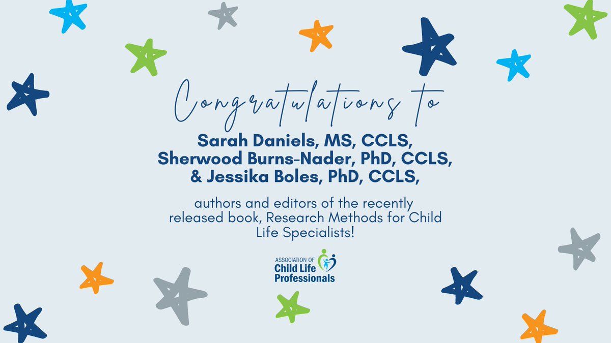 AssocChildLife's tweet image. Congratulations to @SDanielsCCLS, Sherwood Burns-Nader, PhD, CCLS, and Jessika Boles, PhD, CCLS on the release of their NEW book Research Methods for Child Life Specialists! #ChildLife #ChildLifeSpecialist #ChildLifeMonth  #Research #ACLPResearchFellows #EmotionalSafety