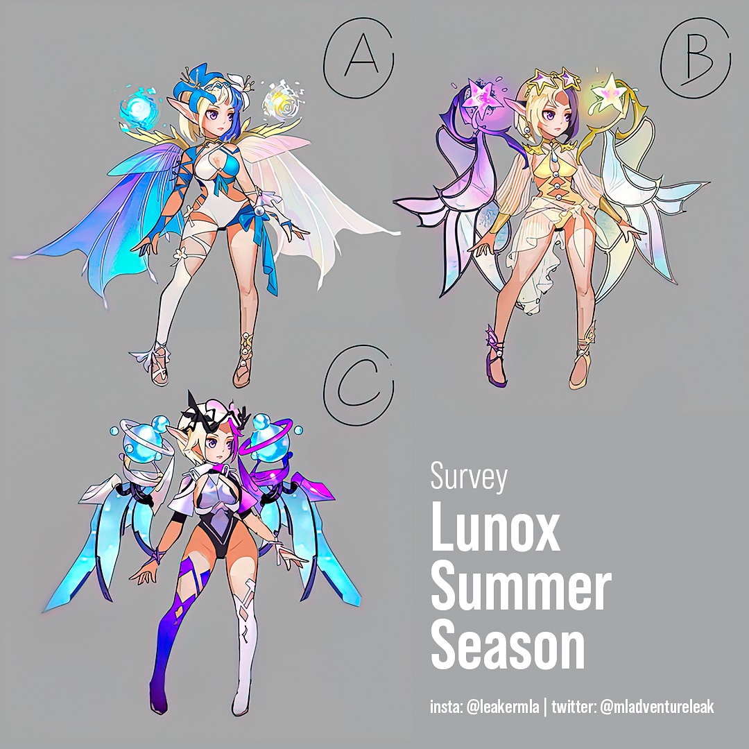 xcessmla's tweet photo. Survey for Lunox Summer Season skin.
#lunoxmobilelegends #mladventure #mladventureleak #leakermla https://t.co/crNdU934QU
