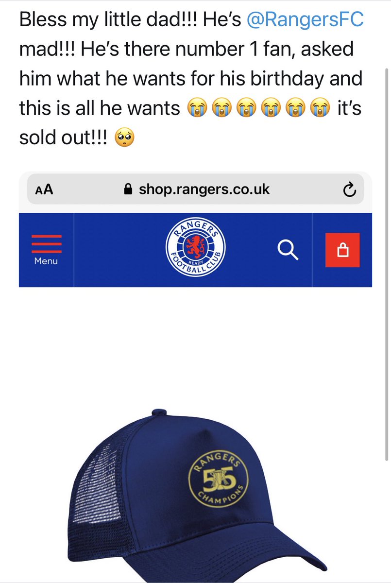 KieraKerr_'s tweet photo. @RangersFC Please help me get this hat😭🥺 for my dad!!! https://t.co/h9kZ8OUlLG