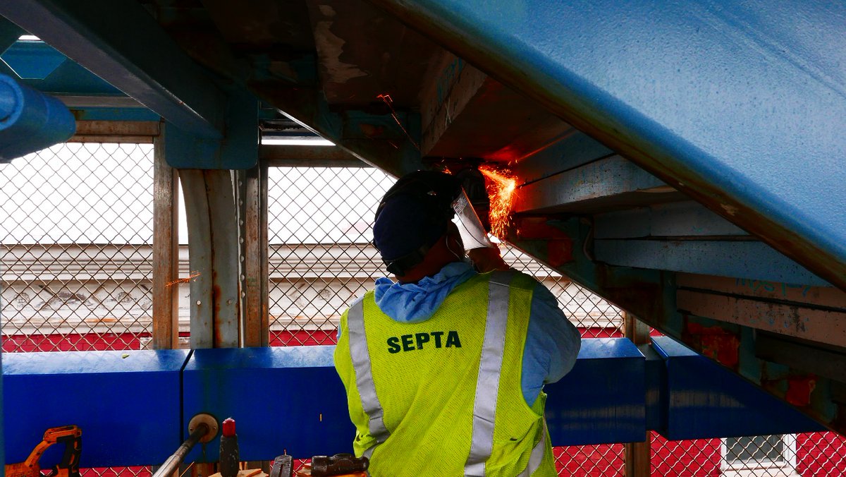 SEPTAPHILLY's tweet photo. Today at Somerset Station - #SEPTA crews suited up to clean hazardous waste from the elevator pits, removed steps from stairwells, replaced light fixtures, painted platforms, and completed demo work at the Harts Lane exit. #ISEPTAPHILLY #werideon https://t.co/C0KVTUmUgw