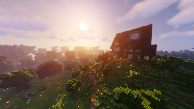 A cottagecore-themed cabin on a hill
