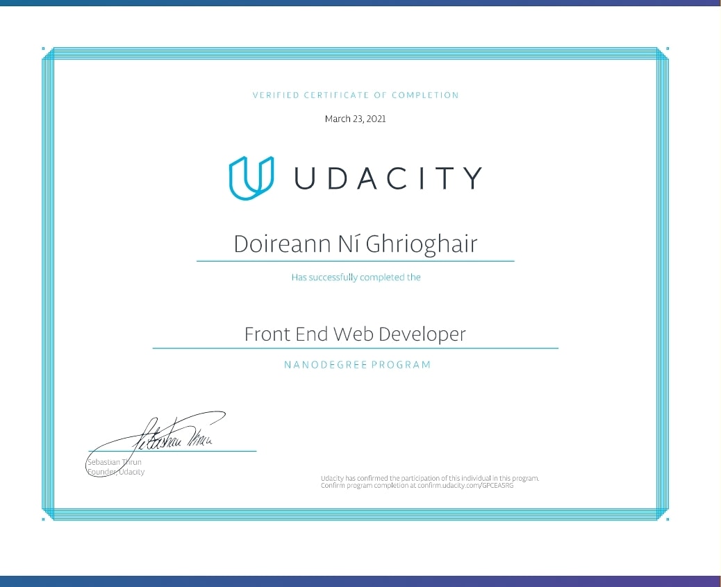 ni_ghrioghair's tweet image. Delighted to have completed a Nanodegree @udacity in Front-End Development #javascript #frontenddev #codelove #WomenWhoCode #webpack