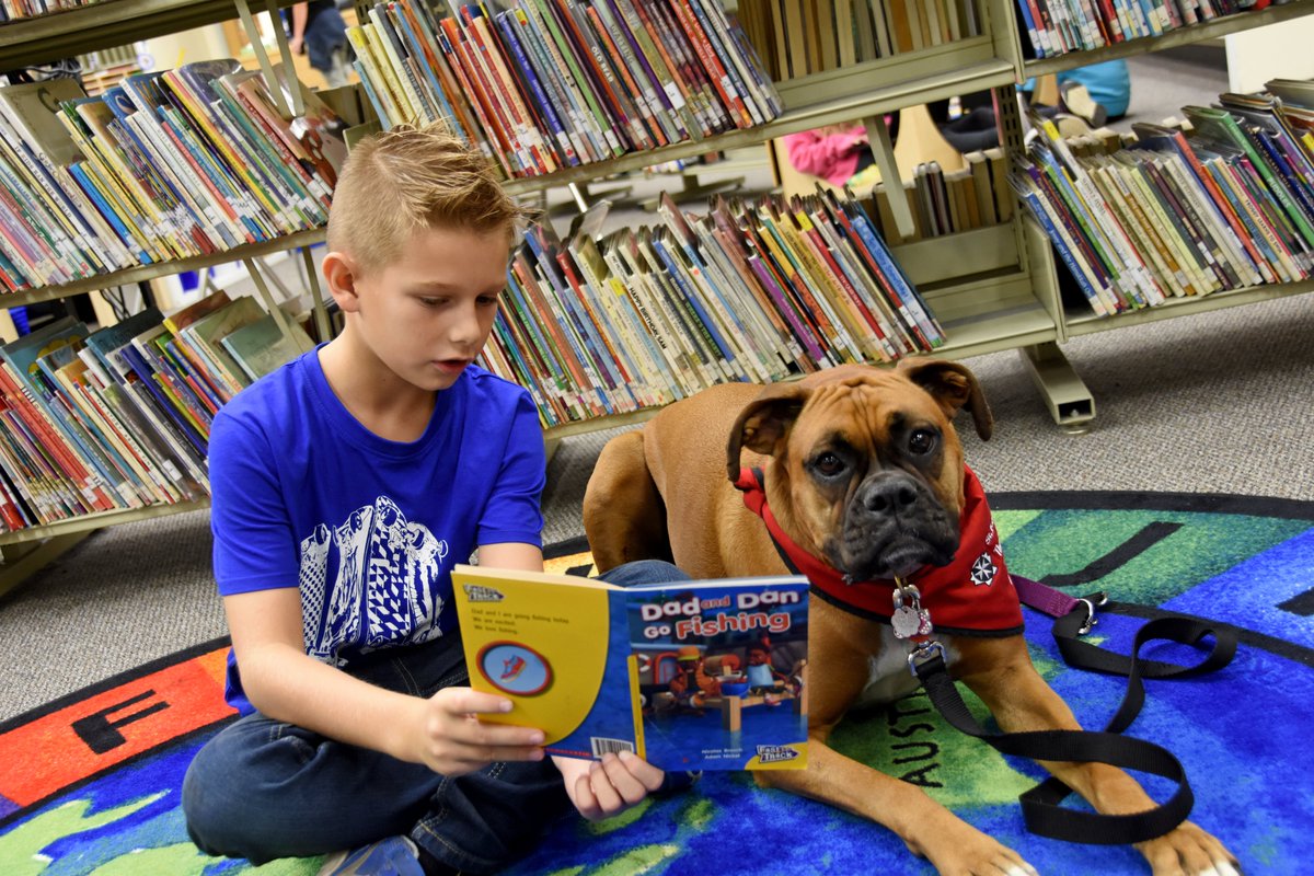 RETSDschools's tweet photo. It's National Puppy Day, so here's a throwback to some photos of Rosie the Reading Tutor Dog, who has captured many a heart here in RETSD. She even got her own ID! #NationalPuppyDay2021 https://t.co/ouJ4OPjrrQ