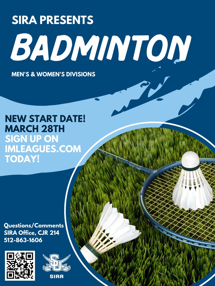 suintramural's tweet photo. ⚠️TWO UPCOMING EVENTS⚠️
Badminton: Men's &amp; Women's Divisions; Play begins March 28th
Pickleball: 1v1 Men's &amp; Women's Divisions, 2v2 Co-Ed Division; Play begins April 6th

Sign up today on https://t.co/bDrNhO1yka! https://t.co/qKG8n4GrAQ