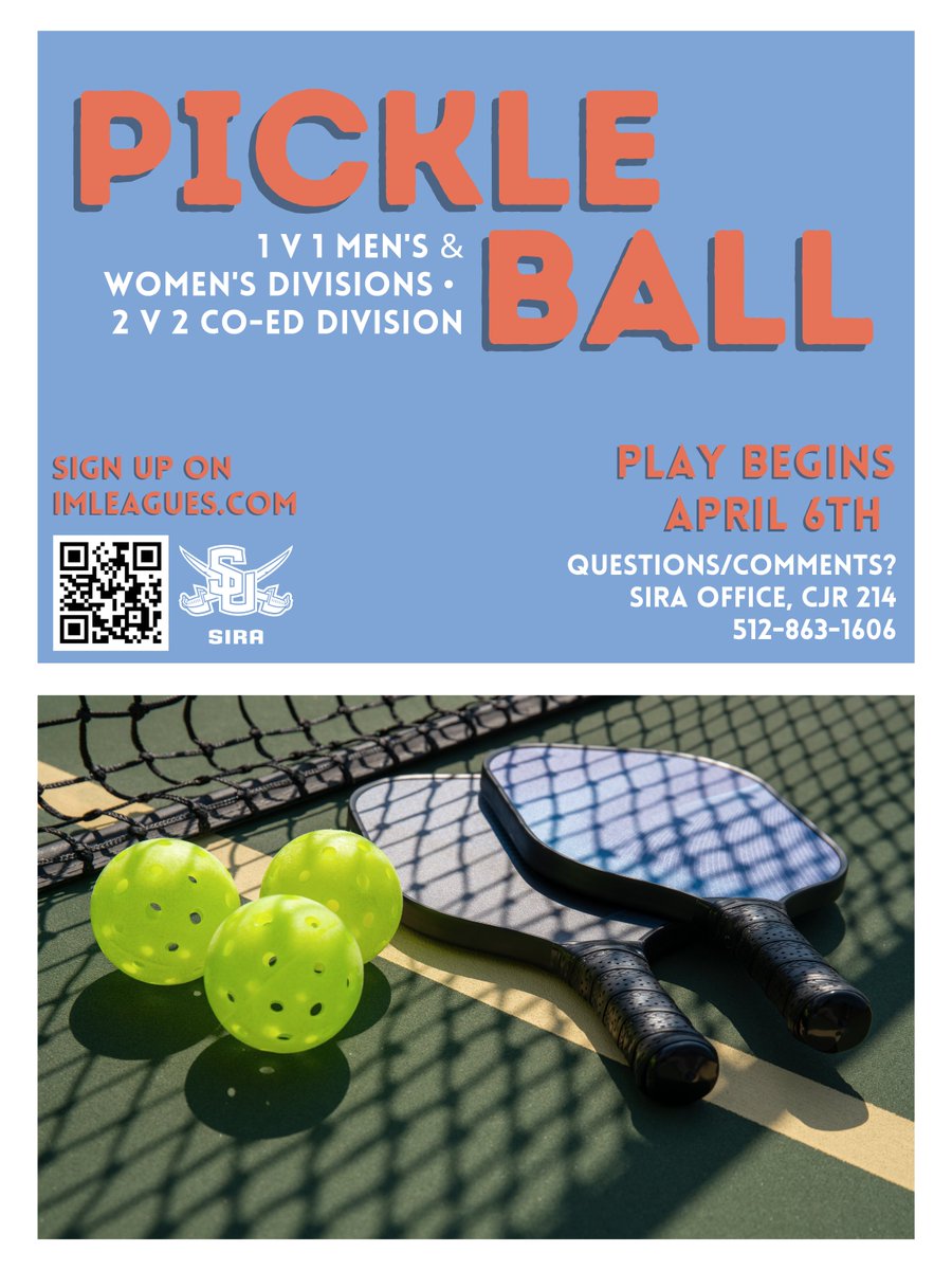 suintramural's tweet photo. ⚠️TWO UPCOMING EVENTS⚠️
Badminton: Men's &amp; Women's Divisions; Play begins March 28th
Pickleball: 1v1 Men's &amp; Women's Divisions, 2v2 Co-Ed Division; Play begins April 6th

Sign up today on https://t.co/bDrNhO1yka! https://t.co/qKG8n4GrAQ