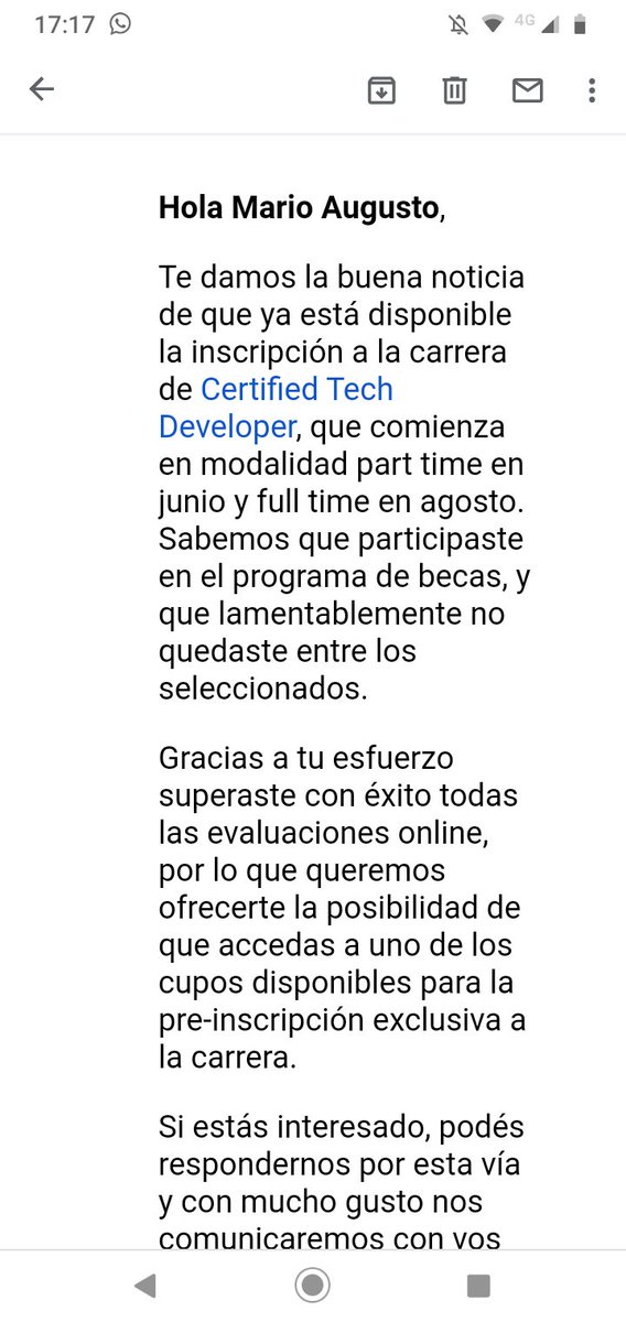 MariooooooConti's tweet photo. @catinpe @SaleraGabriel @marcos_galperin @migoya @FranciscoAnello Hola, a mi me llegó un mail ayer diciendo esto. Ese cupo sale 50 mil al mes... No me da... Por eso aplique a la beca jajaj una lastima https://t.co/FrI3WTrzHR