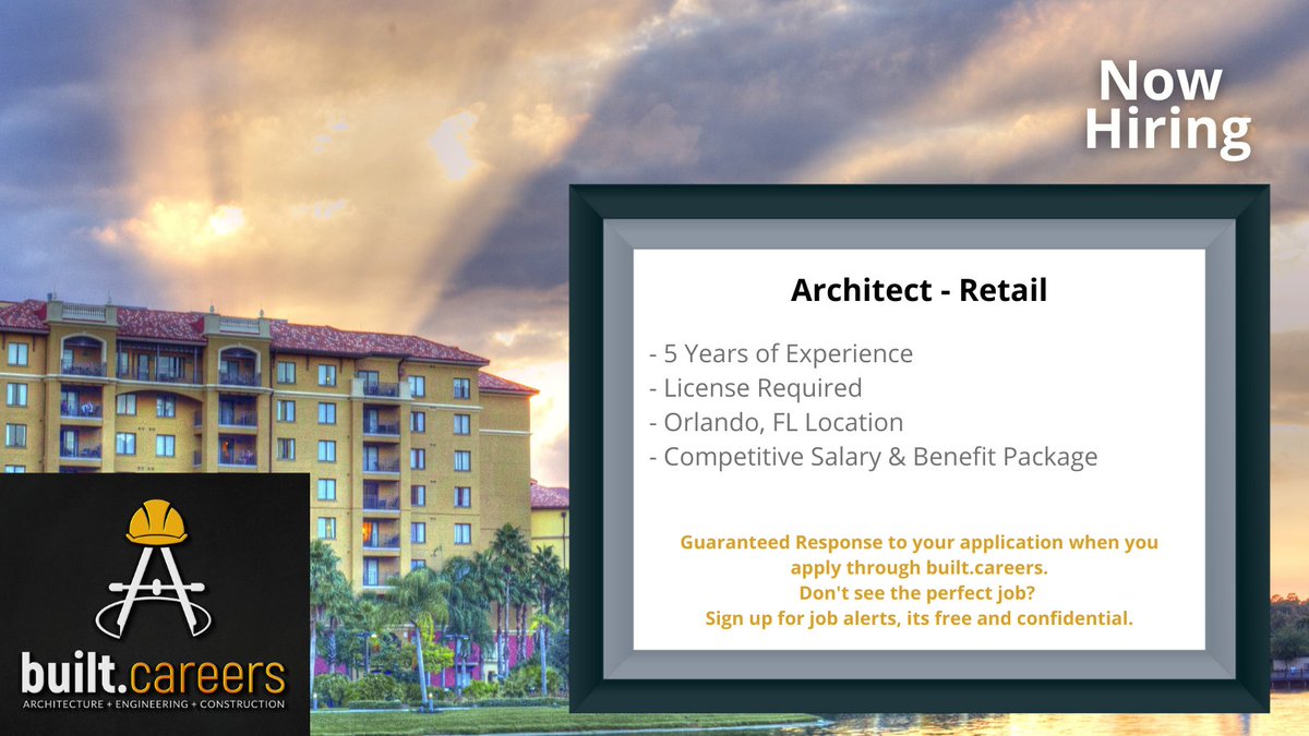 #NowHiring #Architect in #Orlando #FL
ow.ly/27zO50E2yKf

#Architecture #RetailArchitect #Jobs #JobOpening #JobSearch #JobOpportunity #Hiring #Employment #HR #HumanResources #JobBoard #orlandojobs #fljobs #floridajobs #USA #Florida #usajobs #hr #humanresources #builtcareers