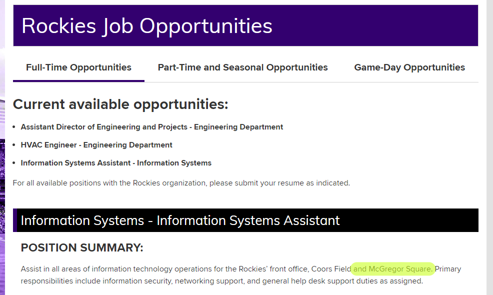 blumerdeluxe's tweet photo. Figured I'd swing by the Rockies' job postings and I am wholly unsurprised that though the tech position they're looking to fill is NOT in analytics, they are still expecting it to pull double duty. https://t.co/gfTUpY0Kw5