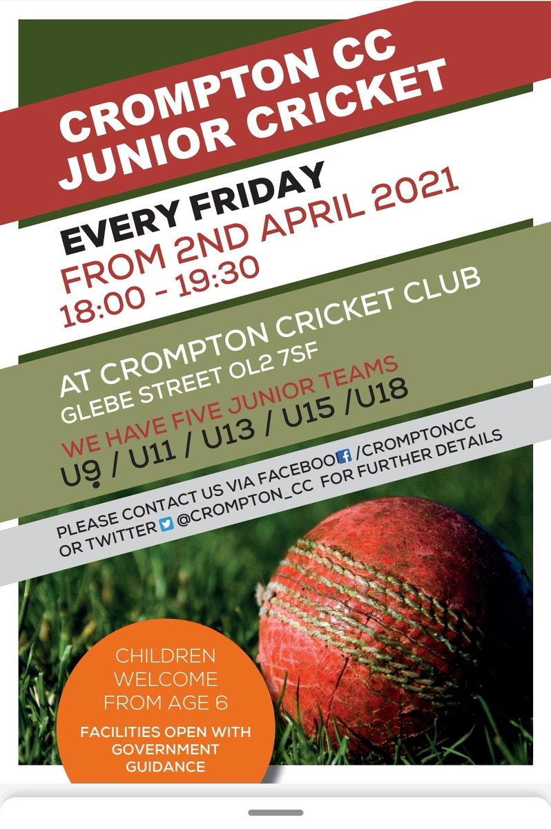 crompton_cc's tweet photo. With the season round the corner we are looking forward to welcoming our players back but always looking for new recruits also , great way to keep active and enjoy a outdoor sport for both boys and girls #OldhamHour #shaw #royton #Oldham https://t.co/1R5ShLMKrb