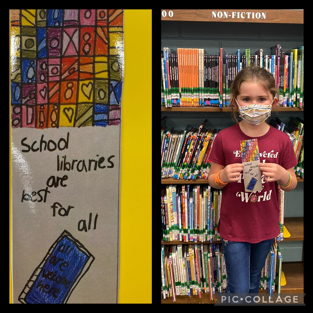 PattersonPals's tweet photo. Congrats to Amelia for her honorable mention in the 2021 @tasltn bookmark contest for #slm21! Over 150 entries were submitted. We are so proud that Amelia's work will be shared with students and educators across TN! #taslchat  @aasl @ChristianaES1 https://t.co/6dyJyQF8XE