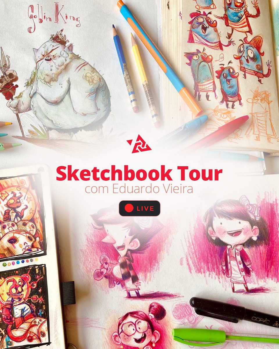 LIVE DOS SKETCHBOOKS! 📒📚🖍😍❤️Os amigos da @revolutionartes me convidaram pra fazermos uma Live AMANHÃ, 19h, no canal deles no Youtube, pra gente conversar sobre sketchbooks e também dar um passeio pelos meus cadernos! Eu e a Revo te esperamos, combinado galera? 🙏❤️ 