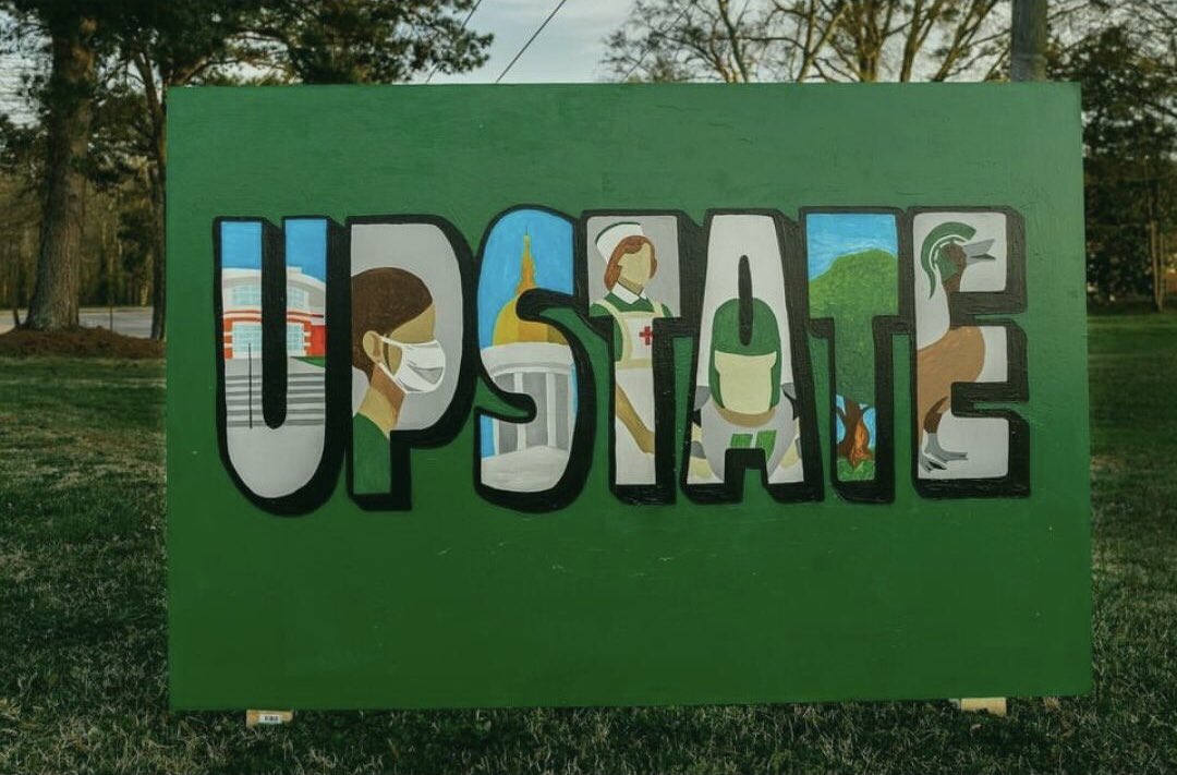 USCUCarolinian's tweet photo. HOMECOMING 2021 week celebrations continue! 
Congratulations to Art instructor Jenny Bonner and her Painting II class for creating these Upstate celebrating billboards. 
Make sure to check these and more out on campus, check 👉🏽 the map! https://t.co/GSCkpQbpK0