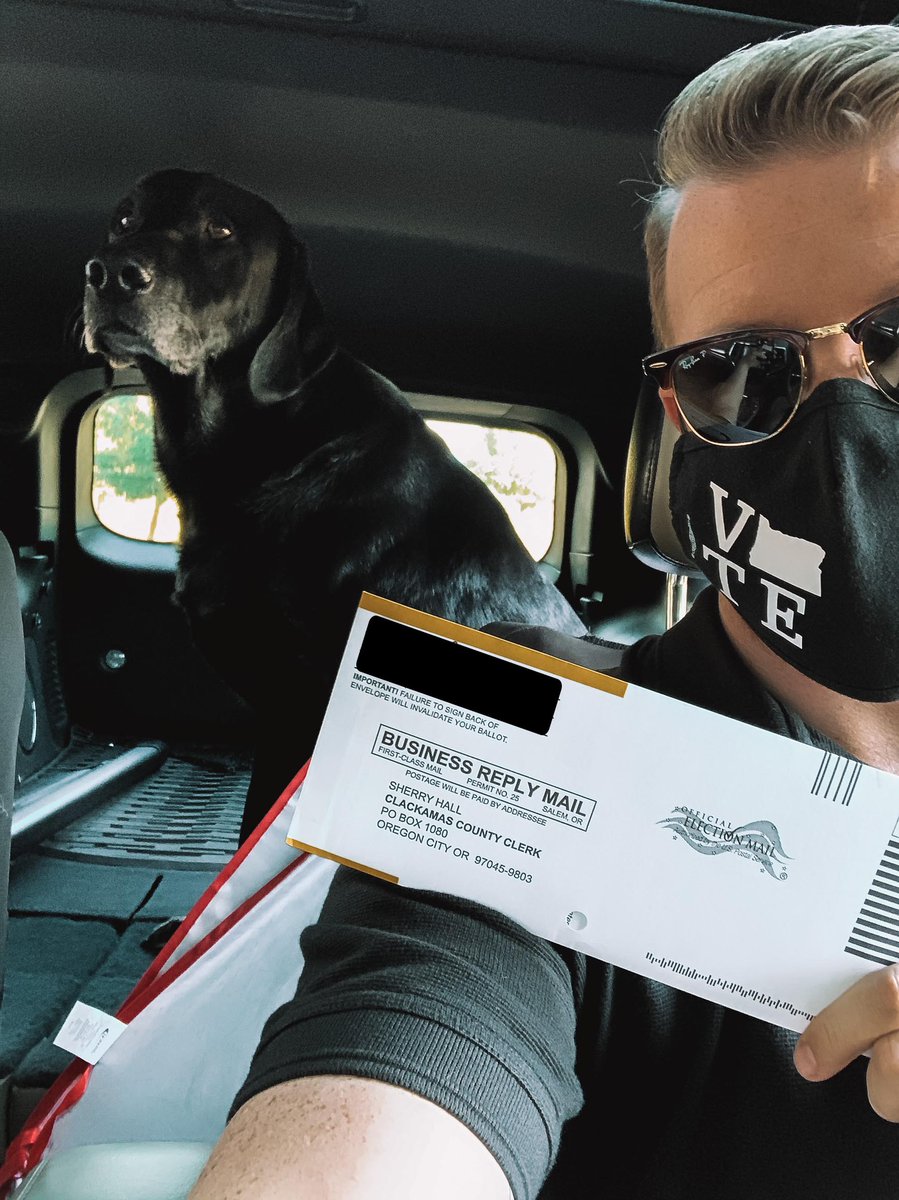 ORDems's tweet photo. You can tell Duke is an Oregon dog because he loves #votebymail. #DemocraticDogs #NationalPuppyDay2021 https://t.co/b0p5cRlAr2