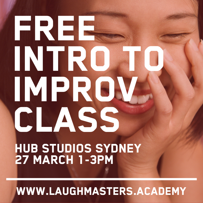 laughmasters's tweet photo. The perfect way to say buh-bye to COVID. Book now at https://t.co/Fy9pz6vaX2 #free #improv class this weekend. Sat. 27 March in Sydney. https://t.co/dneqPArTJv