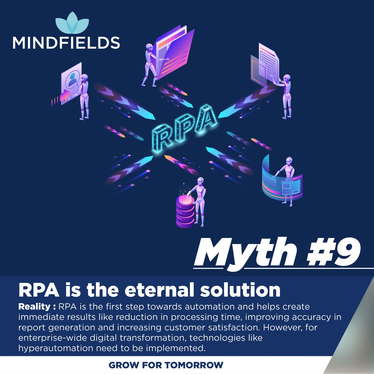 Mindfieldsgbl's tweet photo. Myth 9: RPA is the eternal solution

#RPA #MythbusterSeries #Mindfields #GrowForTomorrow https://t.co/M9nFZ8Melc