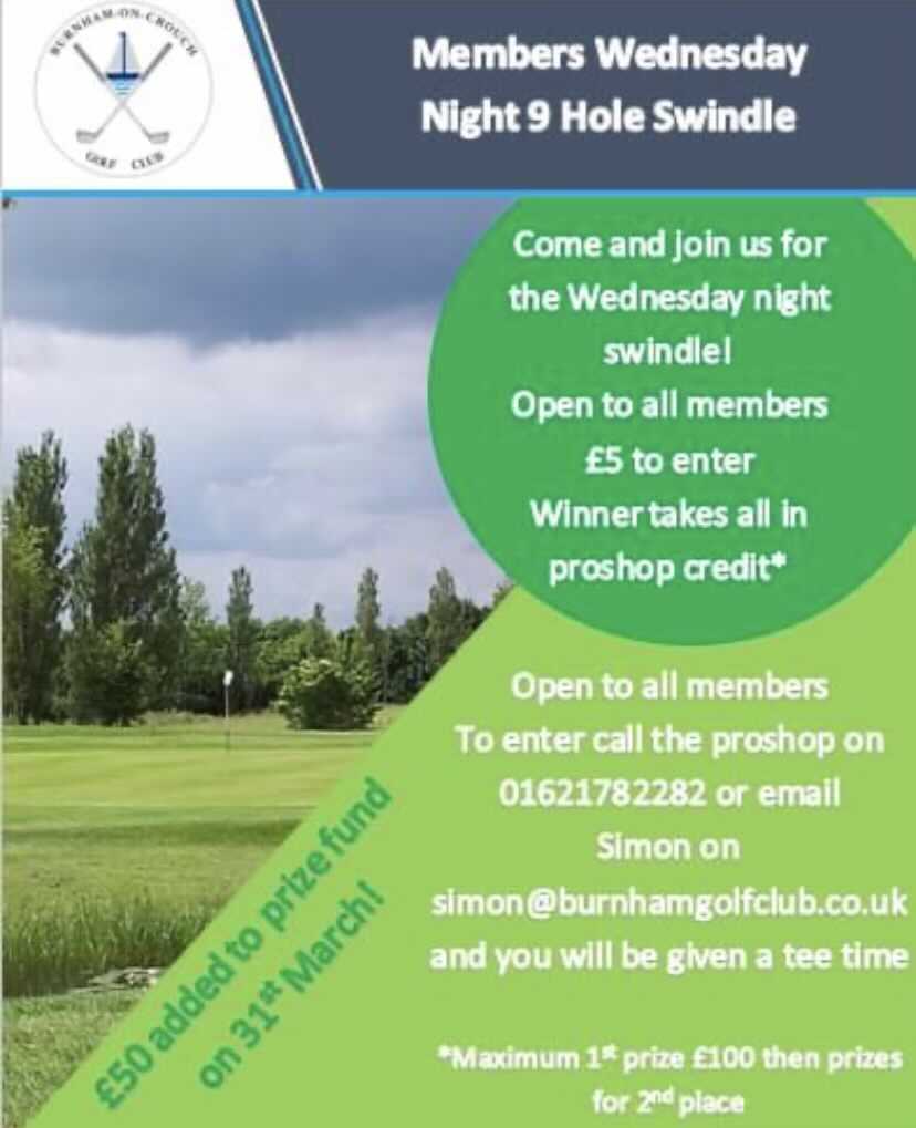 Spaces are filling up quickly. Don’t forget to email Simon on simon@burnhamgolfclub.co.uk to book your place! AN EXTRA £50 ADDED TO THE PRIZE FUND ON 31st MARCH!