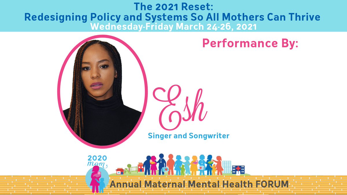 PolicyCenterMMH's tweet photo. -Panel 3: The 4th Trimester and Beyond - 10:45am PT
-A Special Performance by the Beautiful Singer and Songwriter, Esh - 12pm
-Panel 4: What’s Next for Mental Health Policy - 12:15pm PT
-Fireside Chat: What’s Next for Motherhood? And FORUM Closing - 1:15-2pm PT https://t.co/uL3VoXhwVq