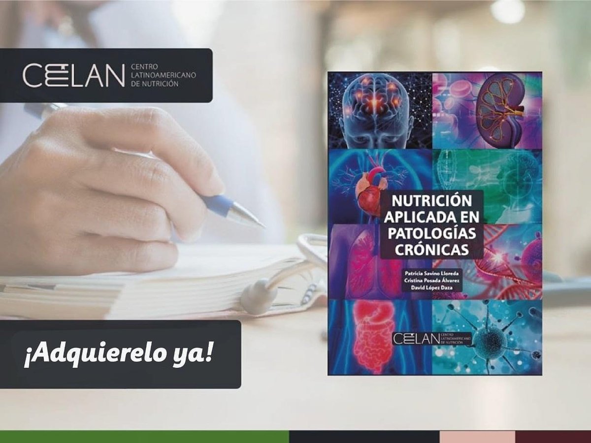nutricioncelan's tweet photo. Nuestro libro #NutriciónAplicadaenPatologíasCrónicas consta de 12 capítulos que se dedican al manejo nutricional de las diferentes patologías crónicas. Lo puedes encontrar en tapa rústica, tapa dura e E-book. 📗.
#PublicacionesCELAN https://t.co/HYLAmlBVYq