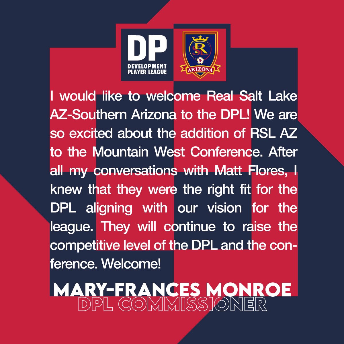 DP_League's tweet photo. π¨ New Club Alert π¨
Welcome to the DPL @rsl_azsa . The DPL will be the top level league for their girls side. Looking forward to seeing you compete in our new Mountain West Conference. #DPLWelcome #EverythingEarned #NothingGiven #TheJourney https://t.co/93MOMC8qKL