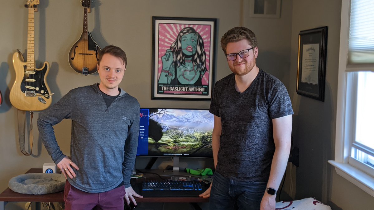 vashtagames's tweet photo. 7.5 years of work as a two person team wrapped up this Saturday with the release of Harvested.  Here is a photo from right after we pressed the launch button 🙂

#indiedev #indiegames #harvested #strategygames #rts #shooters #newgames #steamgames #pcgames #pcgaming https://t.co/kwGY3hAWLA