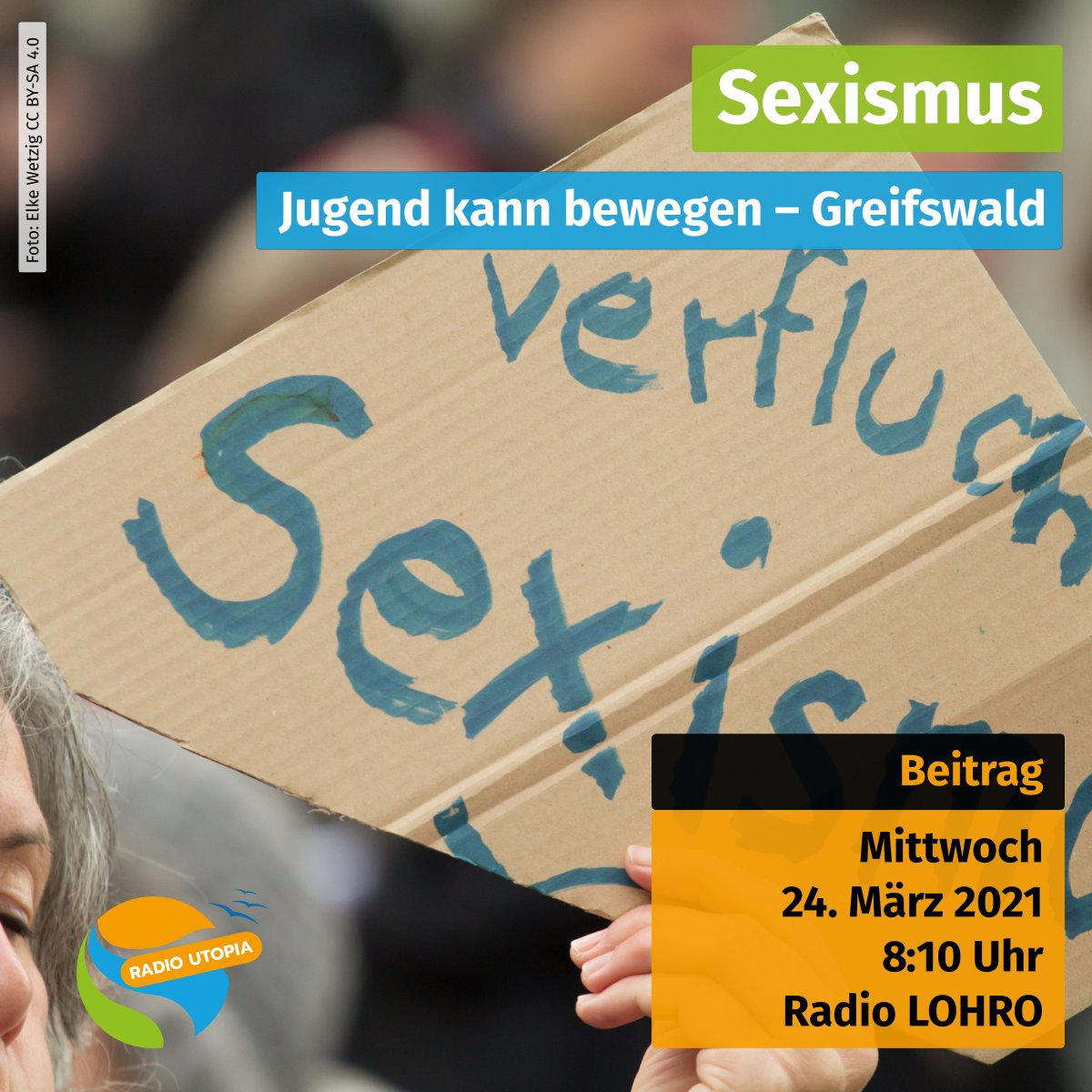 RadioUtopiaHRO's tweet photo. Wir wollen uns stark machen gegen #Sexismus. Aber was ist das eigentlich? Der Verein #JugendKannBewegen aus #Greifswald hat im Rahmen unserer Sondersendung zum 8. März Antworten gefunden. Ihr hört sie gleich gegen 08:10 Uhr im Weckruf auf Radio @LOHRO #8m2021 #frauentag https://t.co/YEnDAFIprw