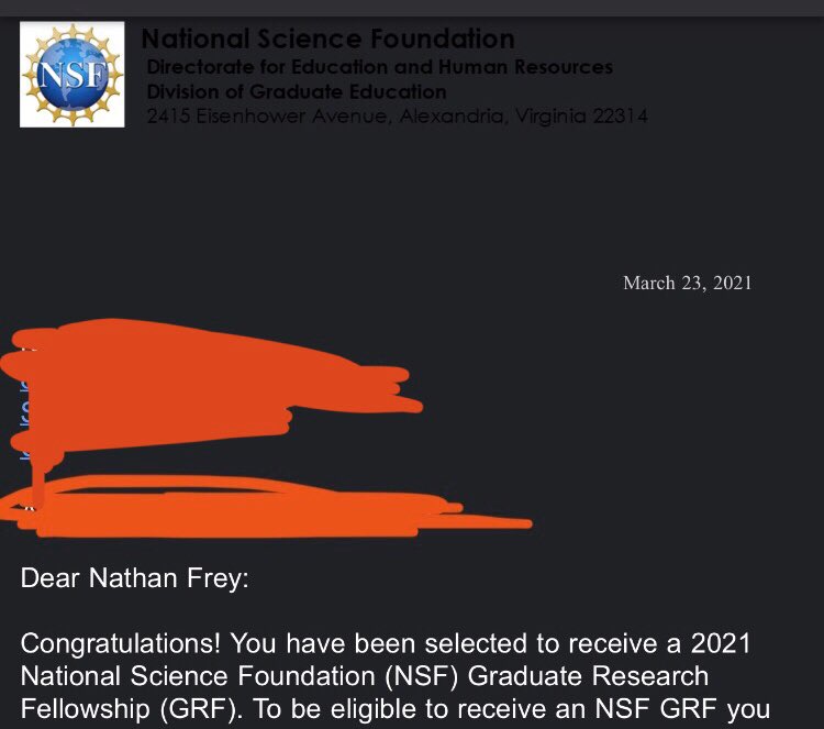 Nathan Frey (@nathan_frey_) on Twitter photo I’m very honored to be the recipient of a #NSF Graduate Research Fellowship! A HUGE thank you to my mentor <a href="/cedwinwebster/">Edwin Webster</a>, my friends and lab mates <a href="/figgins_matthew/">Matthew Figgins</a> and <a href="/lauranoeller/">Laura Dornshuld</a>, as well as my collaborators <a href="/gilliardgroup/">Gilliard Group</a> <a href="/RJGilliard/">Robert J. Gilliard, Jr.</a> for their support throughout this process I’m very honored to be the recipient of a #NSF Graduate Research Fellowship! A HUGE thank you to my mentor <a href="/cedwinwebster/">Edwin Webster</a>, my friends and lab mates <a href="/figgins_matthew/">Matthew Figgins</a> and <a href="/lauranoeller/">Laura Dornshuld</a>, as well as my collaborators <a href="/gilliardgroup/">Gilliard Group</a> <a href="/RJGilliard/">Robert J. Gilliard, Jr.</a> for their support throughout this process