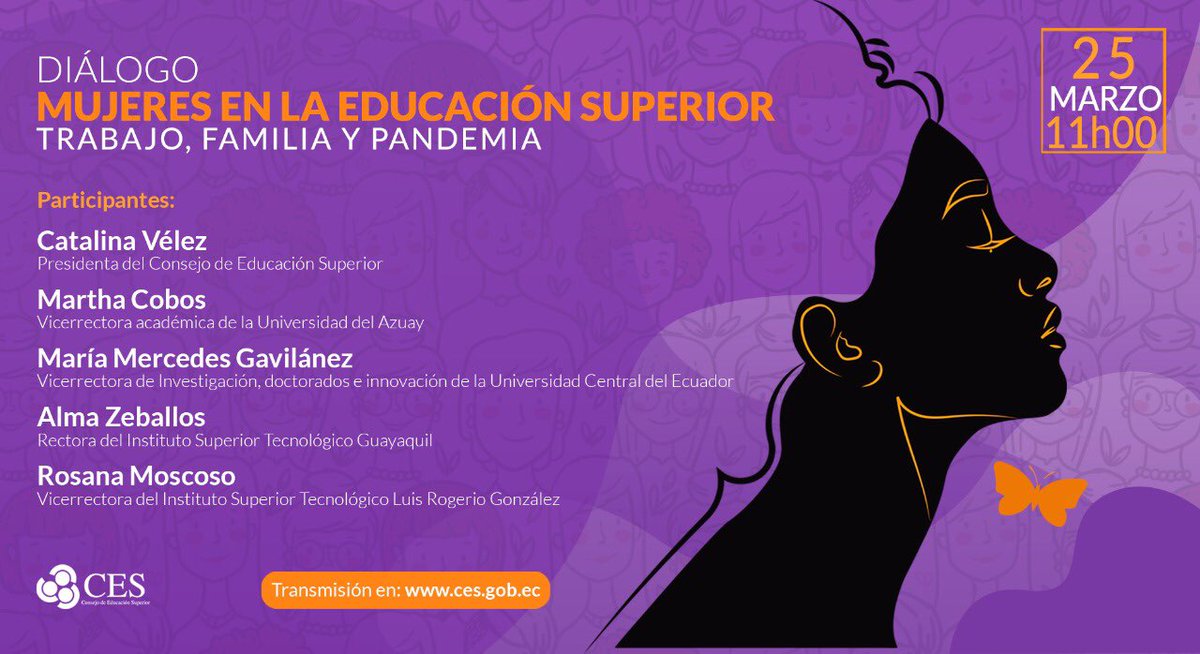 ces_ec's tweet photo. 🙋🏻‍♀️ Te invitamos, este jueves a las 11h00, al Diálogo “Mujeres en la educación superior: trabajo, familia y pandemia”, para debatir y reflexionar sobre el aporte y el papel que cumplen las mujeres en las IES.
Únete al evento en:
➡️ https://t.co/SvPGbO0dOz
#MujeresEnLaAcademia 📚 https://t.co/xS5c2wxf9O