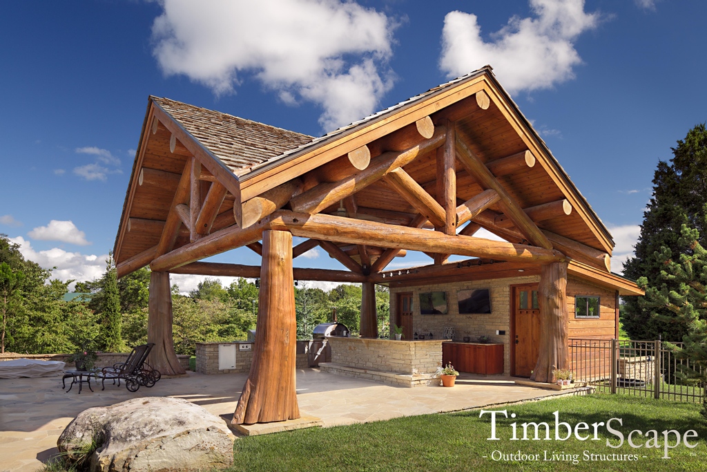 TimberScape's tweet photo. This custom pavilion was designed to be an extension of our clients' handcrafted log home. Learn more about the special features of this #outdoorliving space at https://t.co/BFLeyni8oG.

#outdoorpavilion⁠
#logpavilion⁠
#uniquegazebos⁠
#uniquepergola⁠
#custompergola https://t.co/cGUy3JZDsN